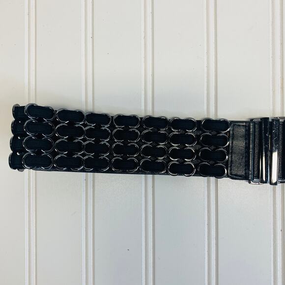Black Stretch Belt Silver Hardware OSFA - Picture 2 of 5